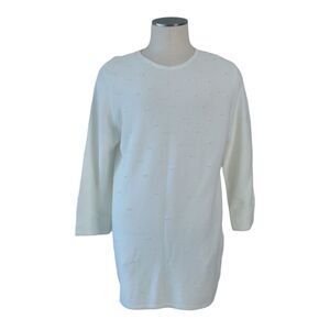 NWT J. Jill Sz XL Cream Round Neck Sweater Tunic Pearl Like Beaded Front